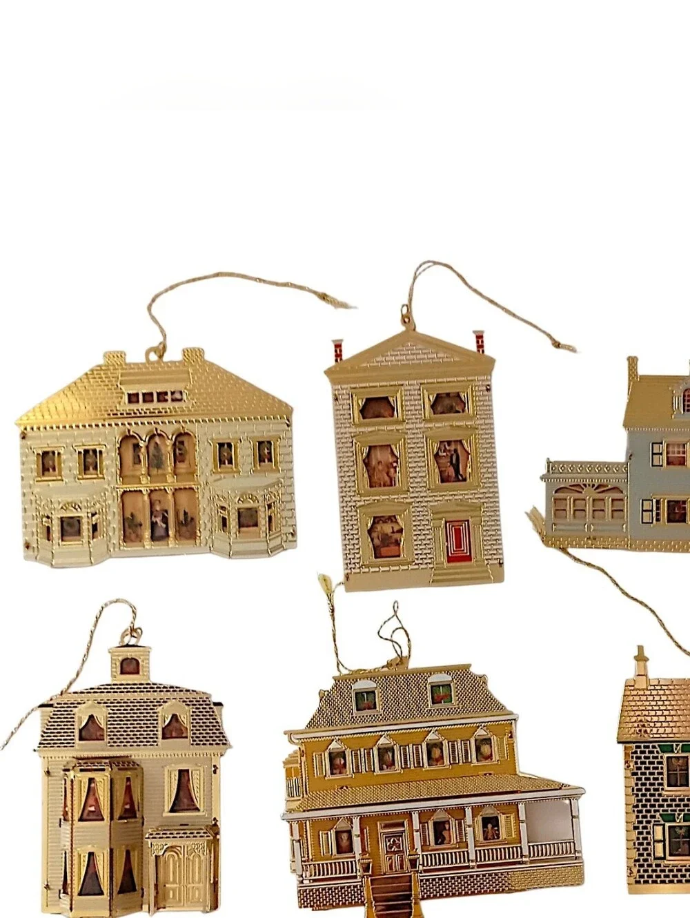 6 Bing Grondahl Collection Doll Houses of America Ornaments Gold Plate Christmas